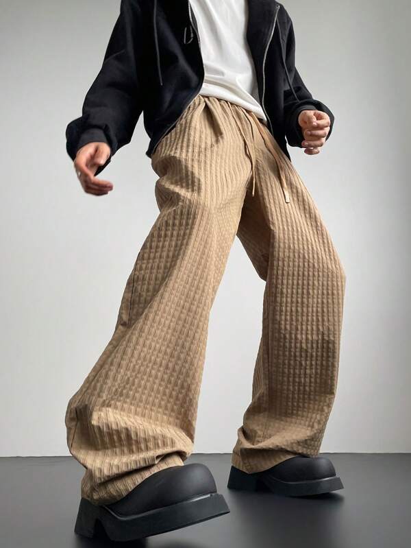 Manfinity Roghcode Men's Solid Color Simple Front Tie Casual Long Pants