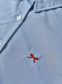 SHEIN Unity 女士蓝色条纹刺绣蝴蝶结衬衫，短款女士衬衫 - 寶藍色 - 查看 6