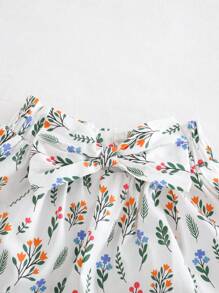 Cozy Pixies 2 件套少女拼色荷叶边衬衫和花卉装饰蝴蝶结短裤套装 - 黃色 - 查看 8