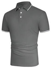 Manfinity Homme Men Contrast Trim Polo Shirt - Grey - View 3
