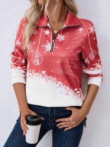 SHEIN LUNE 女士印花半拉链套头衫秋季卫衣 - 彩色 - 查看 4