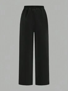 SHEIN Girlism 2pcs Tween Girls' Loose Knit Wide Leg Jogger Pants Set - Black and White - View 6