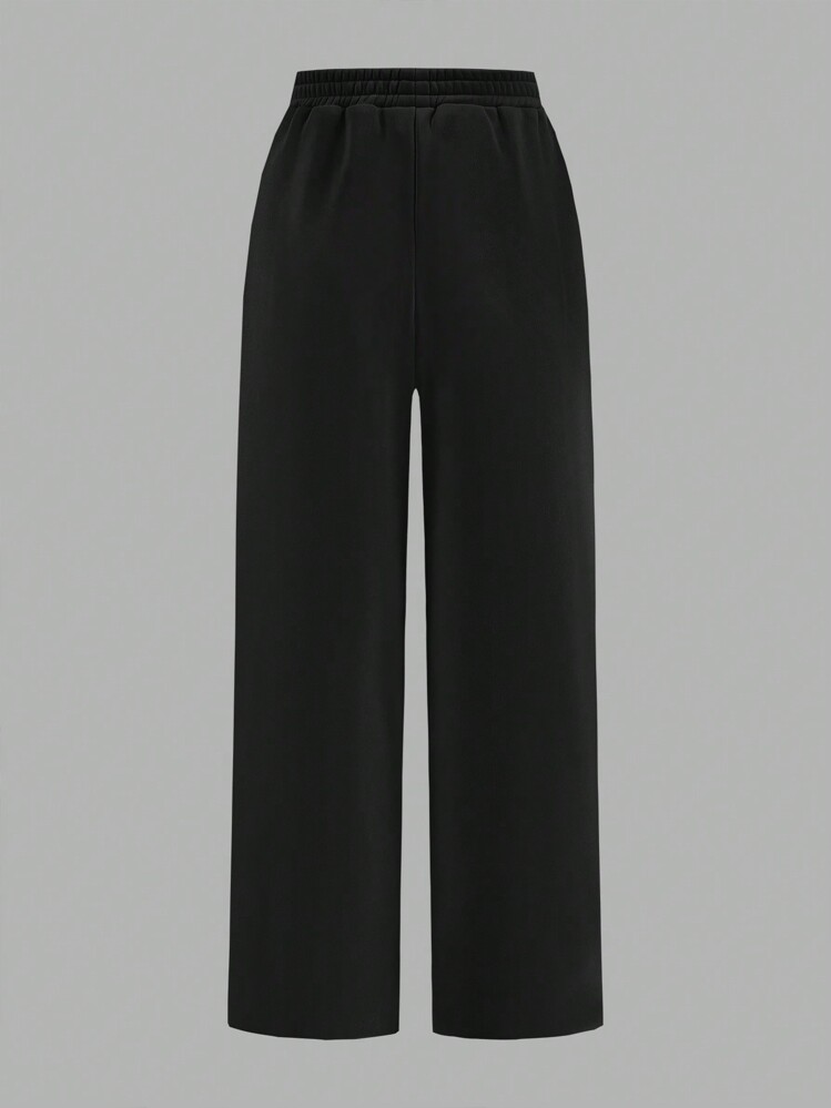 SHEIN Girlism 2pcs Tween Girls' Loose Knit Wide Leg Jogger Pants Set - Black and White - View 6