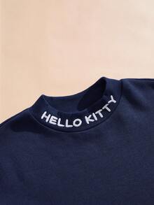 HELLO KITTY AND FRIENDS | SHEIN 男女通用 1 件休闲卡通字母印花套头衫，春秋季 - 藏蓝色 - 查看 3