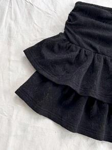 Soleia Falda de mujer de cintura alta, multicapa, fruncida y de unicolor - Negro - Ver 5