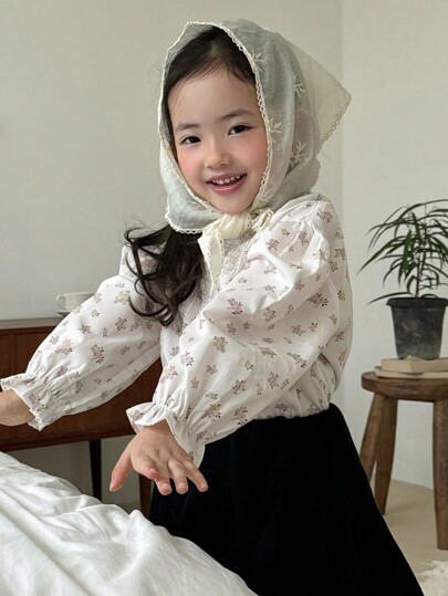 Dazy Kids 女童秋季服飾 全身印花花卉襯衫 返校季復活節長袖上衣
