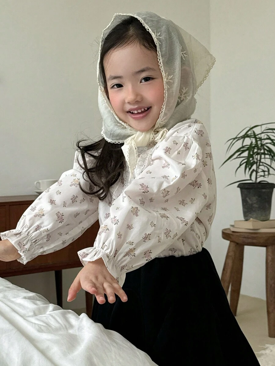 Dazy Kids Quần áo mùa thu cho bé gái, Áo sơ mi in họa tiết hoa toàn thân cho bé gái, Quần áo đi học cho bé gái dịp Lễ Phục Sinh - Màu be - Xem 1
