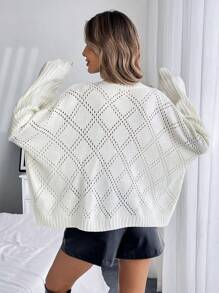 Chiquease 女式宽松纯色落肩长袖毛衣，秋季 - 白色 - 查看 2