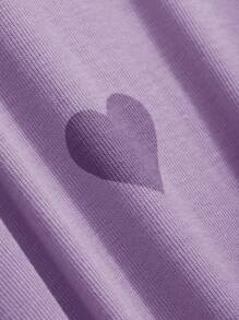 DAZY Bộ đồ ngủ dài tay cổ tròn in hình trái tim cho nữ - Bụi tím - Xem 5