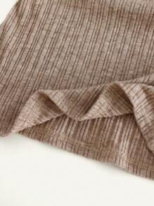 Cozy Pixies 2pcs/Set Young Girl Solid Knitted Ribbed Stand Collar Long Sleeve Pullover Top - Multicolor - View 7