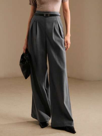 Anewsta 女士灰色时尚休闲工作直筒裤，修腿