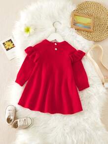 Vestido de suéter rojo para bebé niña, suave y cómodo, adecuado para Navidad, fiesta de Año Nuevo, Halloween, se puede usar dentro o fuera - Rojo - Ver 2