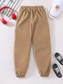 SHEIN Tween Boys' Casual Side Stripe Printed Pants, Daily Wear