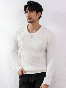 Manfinity Homme Men Solid Cable Knit Sweater - White - View 3