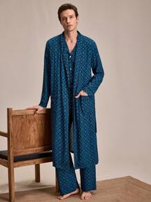 EverLounge Men's Full Print Long Sleeve Drawstring Bathrobe - Multicolor - View 4