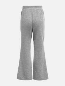 SHEIN Tween 女童荷叶边及膝喇叭裤，休闲时尚褶皱运动裤 - 淺灰色 - 查看 2