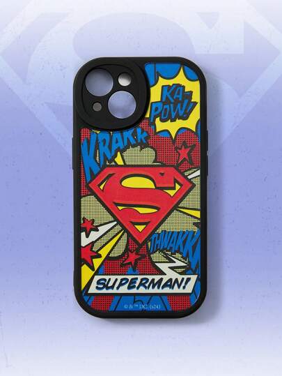 SUPERMAN X ROMWE 1pc Black Logo And Letter Graphic Phone Case Compatible With Apple IPhone 11 12 13 14 15
