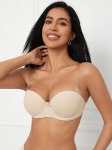 DesireSculpt Women's Casual Apricot Plain Fabric Strapless Bra With Transparent Straps Medium Stretch - Apricot - View 7