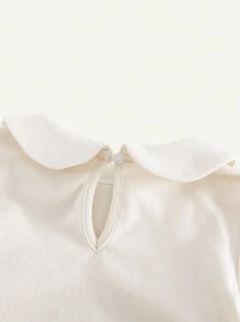 Cozy Pixies 女宝宝 2 件套纯色领长袖上衣和花卉图案圆领荷叶边下摆无袖秋季连衣裙