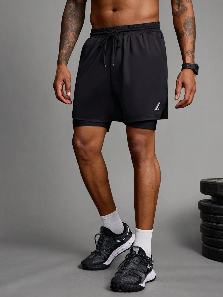 Gym Rark Boyfriend Style Men's Solid Color Front Tie Printed Minimalist Sports Shorts, Casual Daily Wear Back To School Gym Clothe Hiking Sweat Pants - Baby Blue - View 1