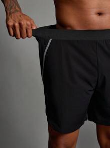 Manfinity Sport Corelite 男友风男士纯色拼接印花休闲运动短裤健身服运动裤黑色短裤 - 黑色 - 查看 8