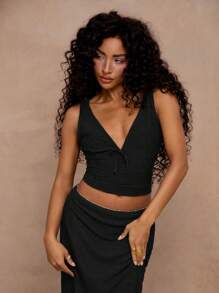 MUSERA Áo kiểu dáng rộng rãi, cổ chữ V, buộc dây phía trước, thích hợp cho kỳ nghỉ xuân hè, hoặc các dịp lễ hội, du lịch. - màu đen - Xem 3