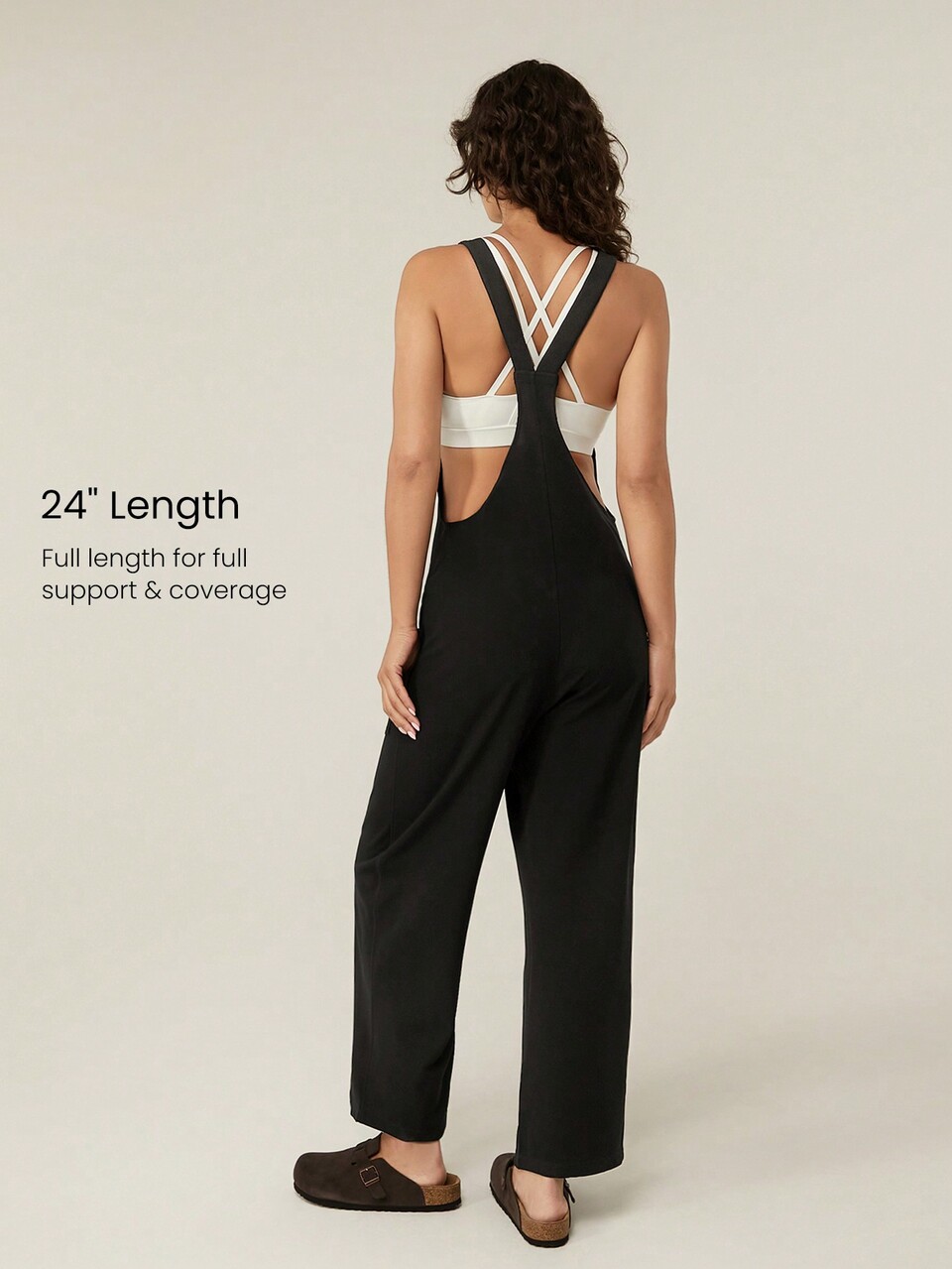 24" Waffle-Knit Soft V Neck Open X Back Jogger Overalls With Side Pockets Daily Casual