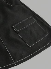 3pcs Tween Girls' Loose Casual Short Hollow Out Long Sleeve Top, Cami Top & Skirt Outfit With Fashionable Cargo Feel