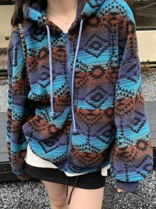 DAZY 女士加厚保暖撞色宽松卫衣波西米亚风卫衣，带保暖内衬秋冬外套 - 藍色 - 查看 9