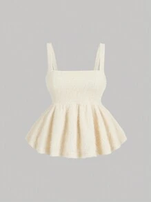 SHEIN MOD Áo ba lỗ phong cách búp bê co giãn bằng len pha trộn, viền xếp nếp màu kem, vải jacquard thêu nhung, áo dạ hội, trang phục đi du ngoạn cho phụ nữ, áo đồng quê, áo thu/đông, áo sinh nhật, - Màu vàng - Xem 1