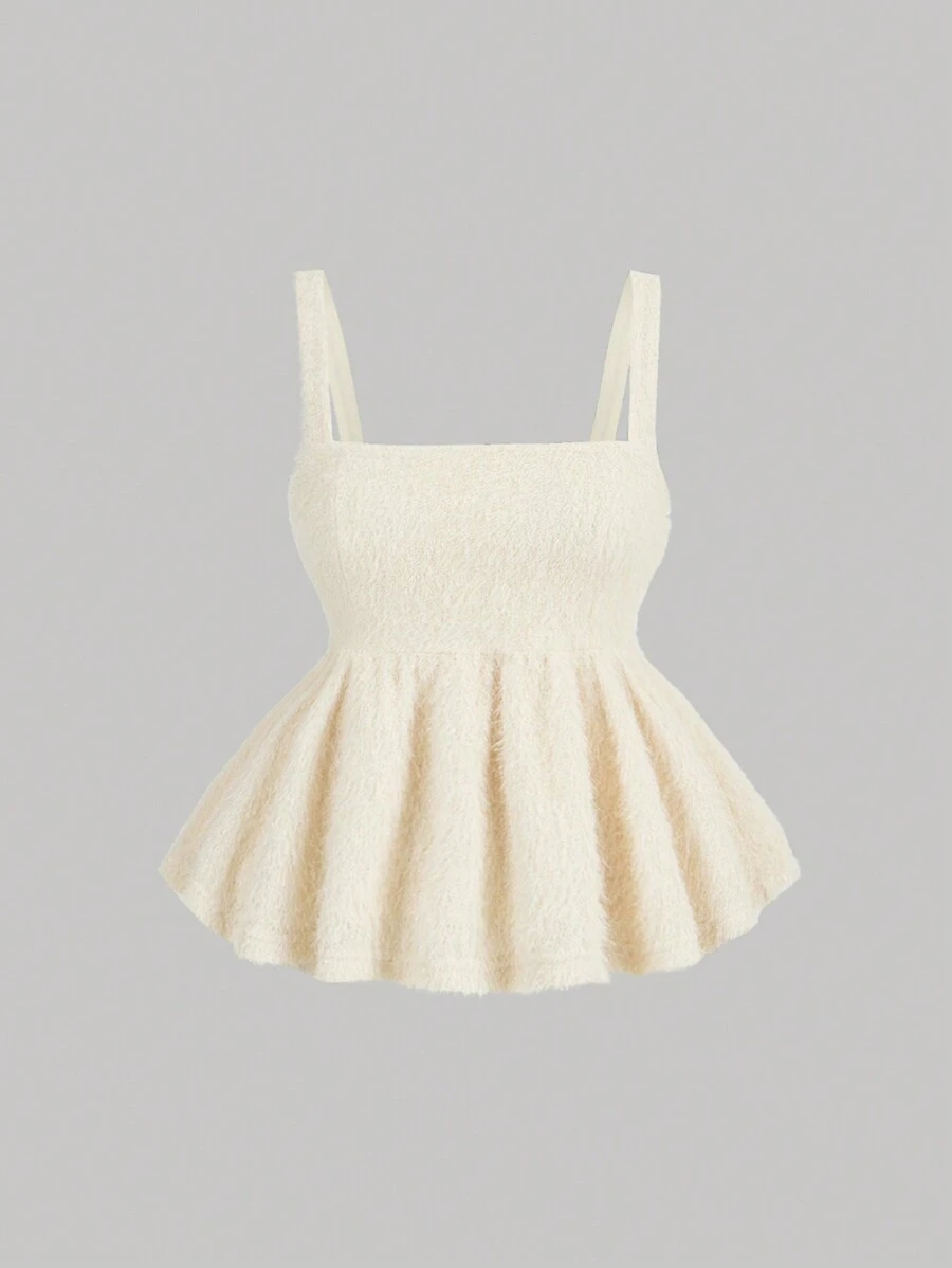 SHEIN MOD Áo ba lỗ phong cách búp bê co giãn bằng len pha trộn, viền xếp nếp màu kem, vải jacquard thêu nhung, áo dạ hội, trang phục đi du ngoạn cho phụ nữ, áo đồng quê, áo thu/đông, áo sinh nhật, - Màu vàng - Xem 1