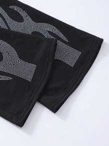 SHEIN Tween Girls Dark Gothic Rhinestone Flame Pattern Flared Sweatpants