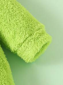 SHEIN Playful Pals Baby Girl Autumn Winter Lime Monster Embroidered Jumpsuit - Green - View 3