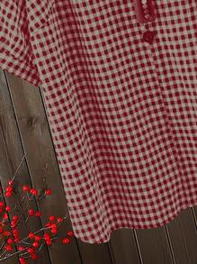 大码女式格子圆领短袖上衣和裤子 2 件套 - 紅色 - 查看 7