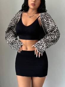 SHEIN Unity Casual Versatile Leopard Print Short Cardigan - Multicolor - View 7