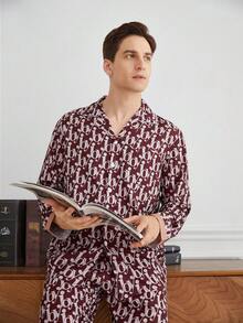 Men's Letter Print Long Sleeve Shirt And Pants Home Wear Set - Multicolor - View 5