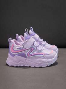 2024 秋冬新款女童运动鞋厚底真皮儿童跑步运动鞋中大童休闲厚底运动鞋时尚 - 紫色 - 查看 2