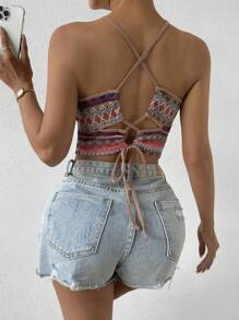 Breezaya Áo hai dây hở lưng in họa tiết hoa ngẫu nhiên ôm vừa vặn cho nữ - Nhiều màu - Xem 2