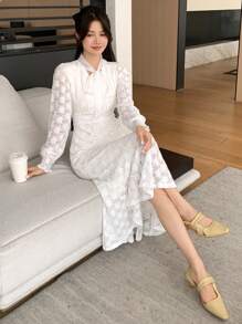 DAZY Women's Lace-Up Long Dress With Thermal Lining, Fall, Winter Wedding Women Dresses Fleece Lined