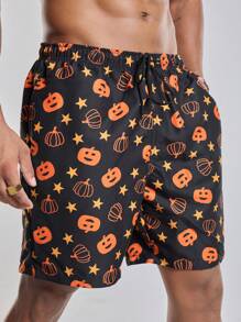 Surfspeed 大码男式南瓜印花抽绳腰宽松沙滩短裤 - 彩色 - 查看 1
