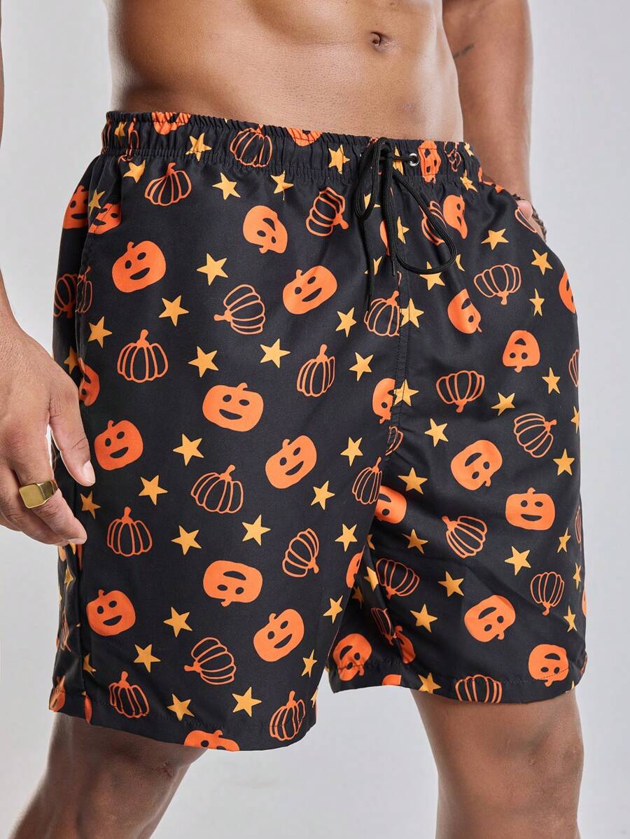 Surfspeed 大码男式南瓜印花抽绳腰宽松沙滩短裤 - 彩色 - 查看 1