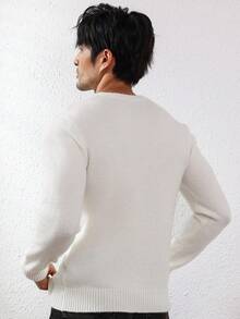 Manfinity Homme Men Solid Cable Knit Sweater - White - View 4