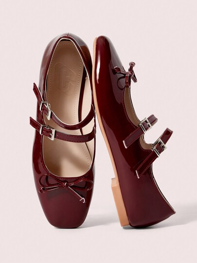 CUCCOO DOLLMOD Simple Solid Color Bow Decor Flat Casual Loafers Sorceress BURGUNDY Loafers Spring Shoes Spring Break Easter