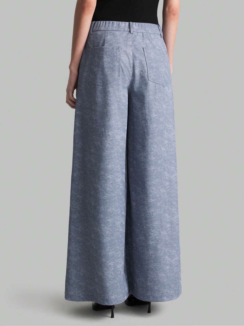 Women's Front Button Pocket Faded Blue Denim Effect Extra Long Casual Pants