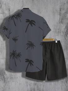 Manfinity RSRT Bộ 2 áo sơ mi tay ngắn in hình cây cọ đi nghỉ mát cho nam và quần short cạp rút dây - Xám - Xem 2