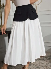 Modelyn Women's Pleated Patchwork Casual Skirt