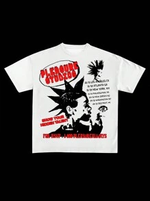 Camiseta casual holgada y cómoda de cuello redondo y manga corta con estampado de letras para hombres de talla grande