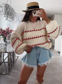 INAWLY 女士休闲宽松圆领长袖时尚毛衣、七分袖上衣