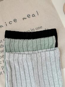 SHEIN LMoss Kids LMoss 3-4 件套女婴冬季休闲罗纹针织喇叭裤套装，适合户外、派对和场合 - 灰色 - 查看 8