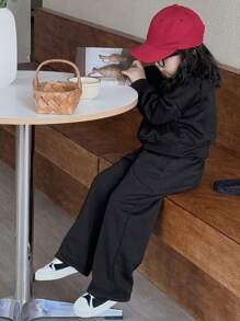 Dazy Kids 2件套女童针织抓绒字母印花卫衣套装，秋冬款